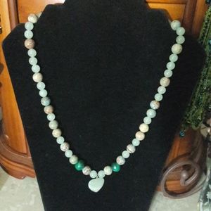 Beautiful  Moss Agate Beads and Heart Necklace